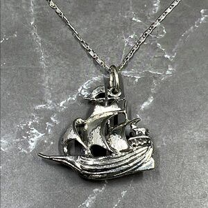 Sterling Silver Pirate Ship Nautical Pendant Necklace